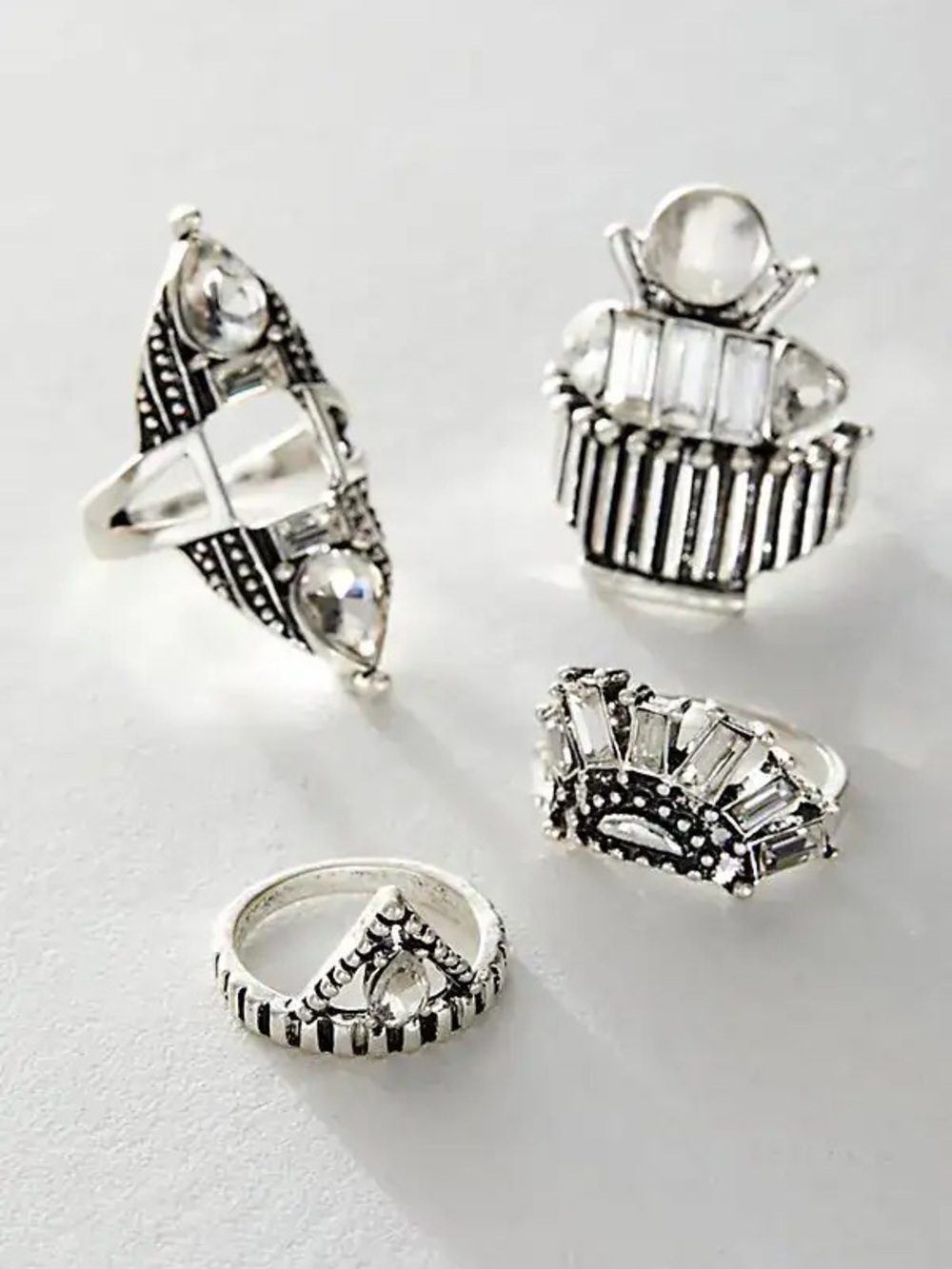 NWT FREE PEOPLE Rhapsody Ring Set - Silver / Crystal stone